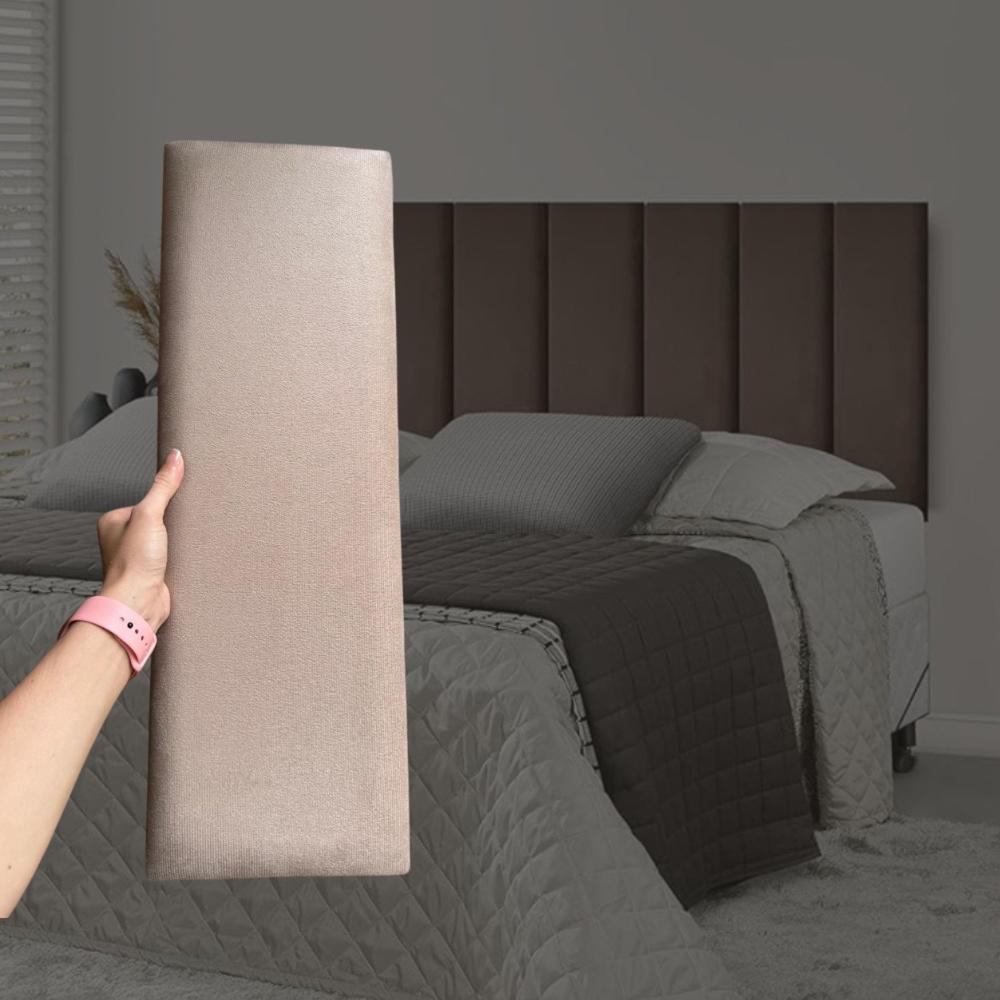 Miniatura Kit 8 Módulos Estofados Cabeceira Cama Casal 20x60cm Bege