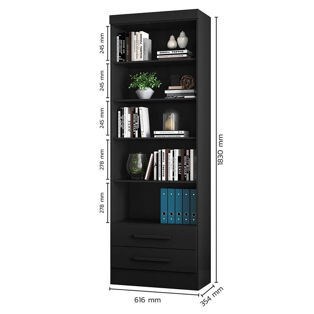 Miniatura Livreiro Com 2 Gavetas E 5 Prateleiras Cor Preto Qmovi