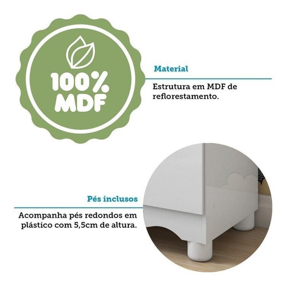 Quarto de Bebê Completo Berço Minicama Guarda-roupa 4 Portas e Cômoda 100% Mdf Nina Espresso Móveis Branco Brilho