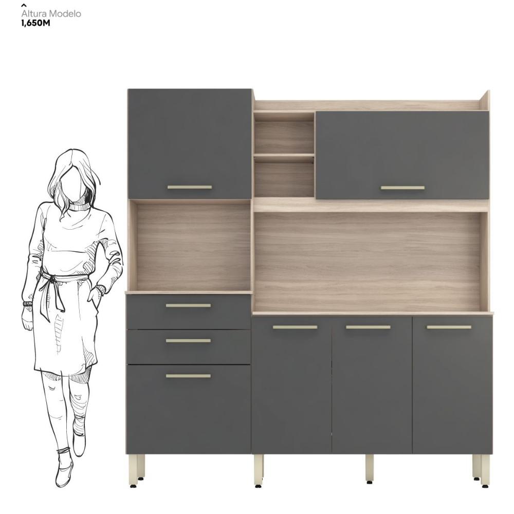 Miniatura Armario De Cozinha 6 Portas 2 Gavetas Select Demobile Avena/Grafito