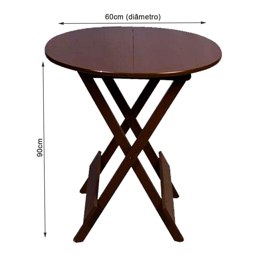 Miniatura Conjunto Restaurante De Mesa Dobravel 60Cm Redondo Com 4 Banquinhos Imbuia Marrom