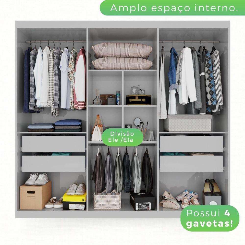 Guarda-Roupa Casal 6 Portas 4 Gavetas com Espelho 100% MDF Atlanta Branco Neve