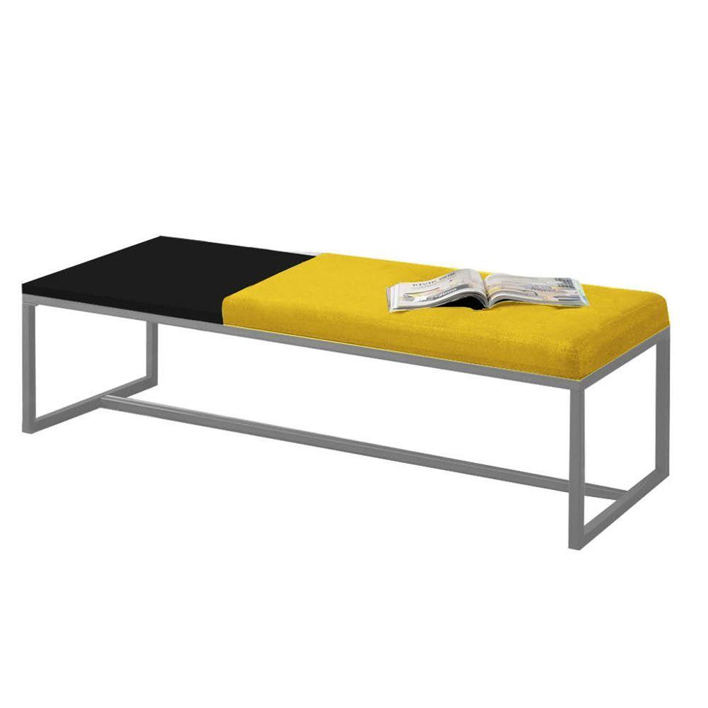 Miniatura Calçadeira Recamier Londres 160cm Cinza Sintético Amarelo Mdf Preto - Ahazzo Móveis