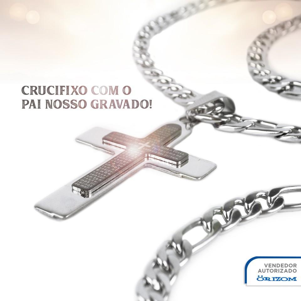 Kit Masculino Colar Crucifixo Aço Inox  +
