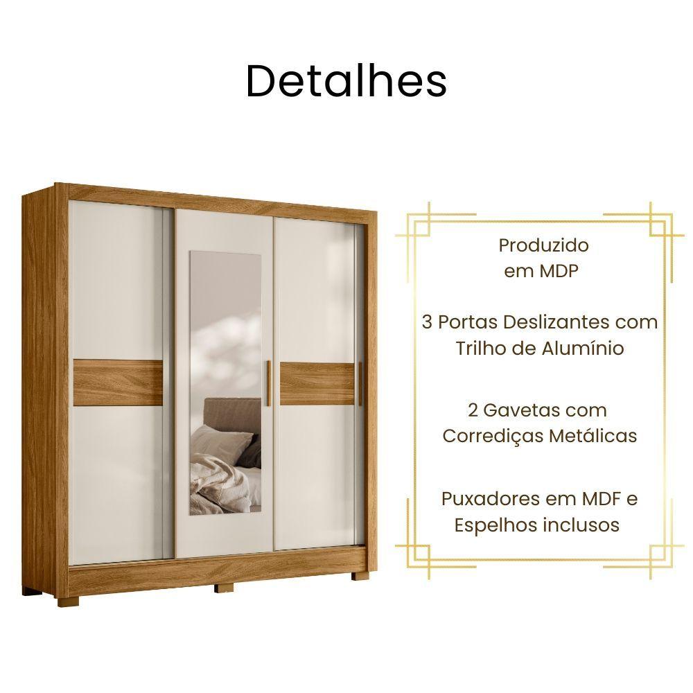 Miniatura Guarda Roupa Casal Bahamas Espelho 3 Portas De Correr Freijó Off White Moval