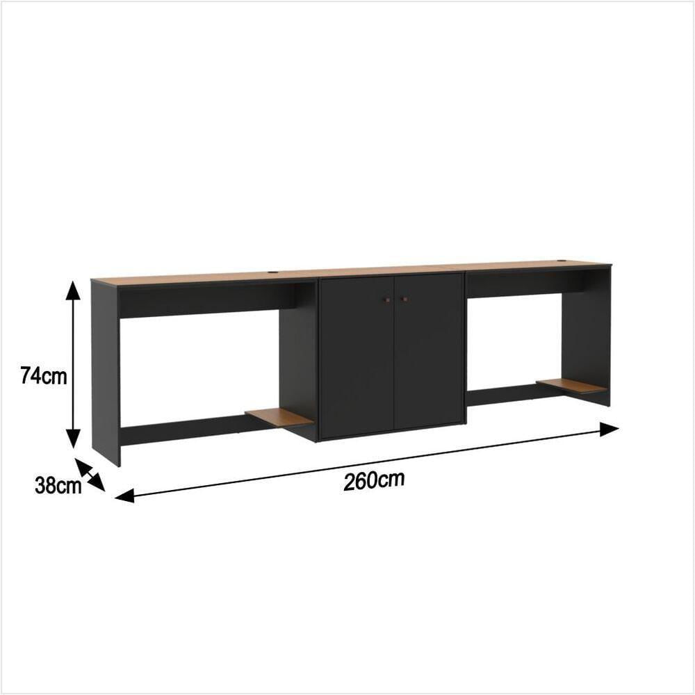 Miniatura Conjunto De Escritório 3 Peças Smart Office 2 Mesas E 1 Aparador Buffet - Preto E Cedro Preto E Cedro