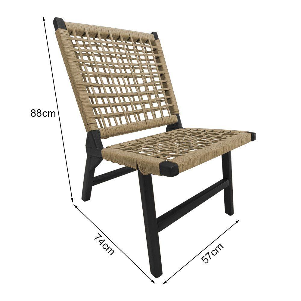 Miniatura Kit 2 Cadeiras Viena Base De Madeira Maciça Preta E Corda Náutica Bege - Bege