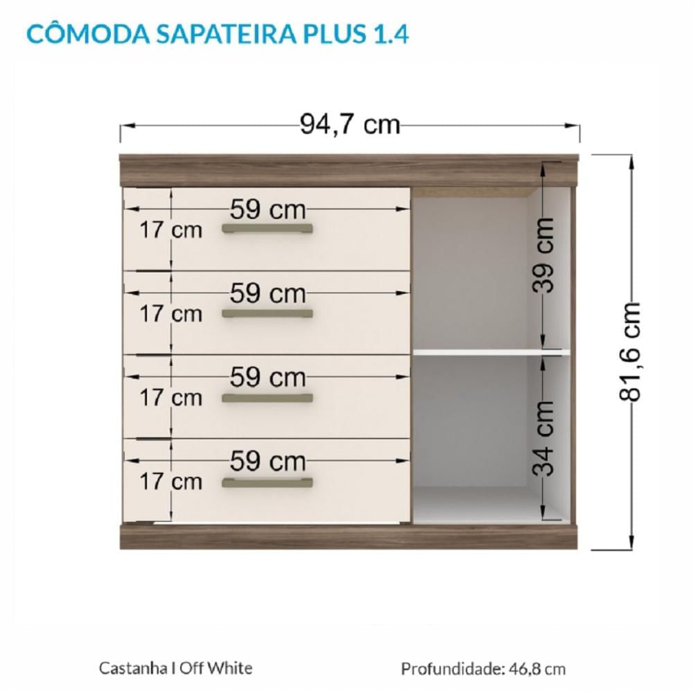 Miniatura Cômoda 4 Gavetas 1 Porta Plus 1.4 Santos Andirá Castanha/Off White
