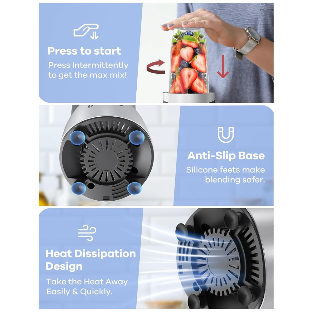 Miniatura Liquidificador para Vitaminas 710mL com Acessórios e Livro de Receita, 110V 900W, Ganiza, Preto