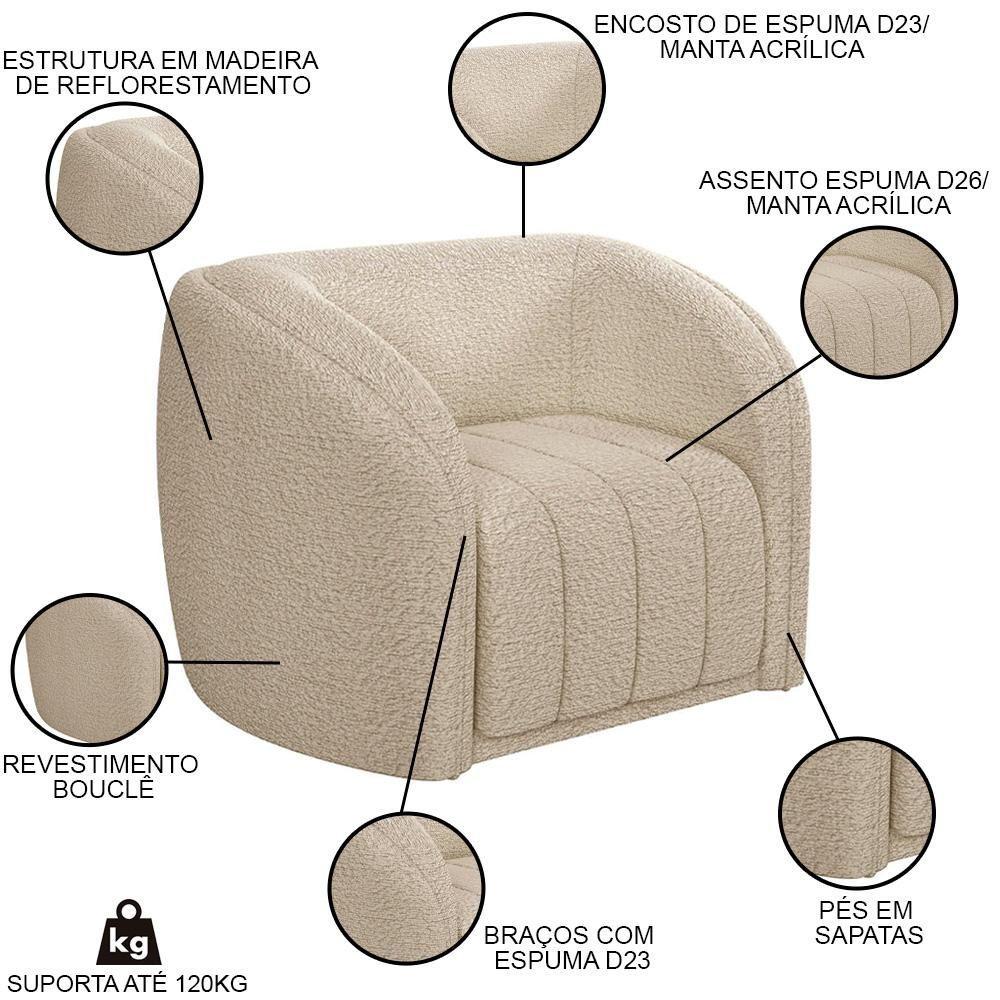 Miniatura Sofá Decorativo 3 Lugares 252cm E Poltrona Meris M22 Boucle Bege - Mpozenato