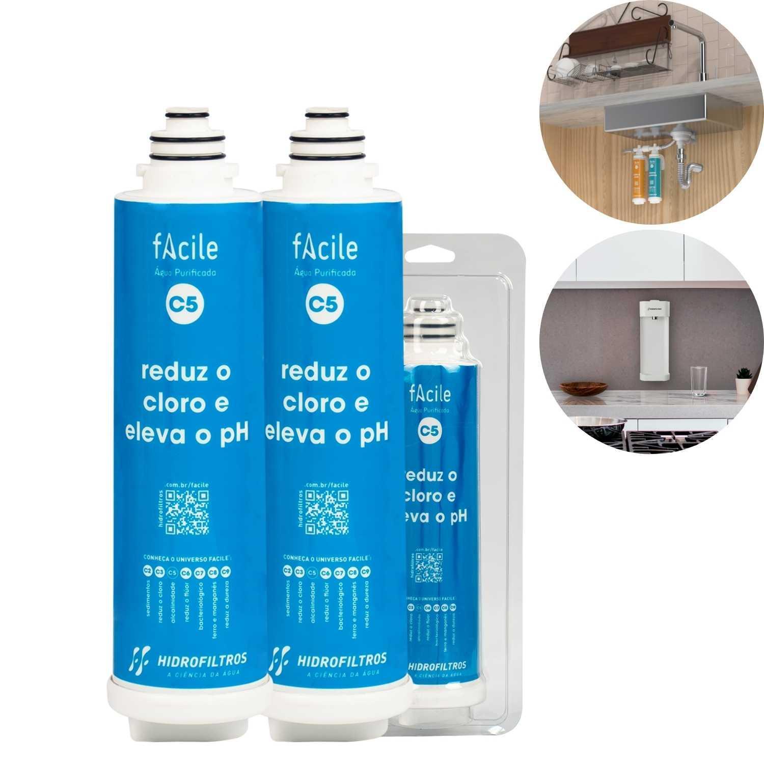 Miniatura Kit 2 Refil C5 Filtro Agua Purificador Facile Mangueira Cap