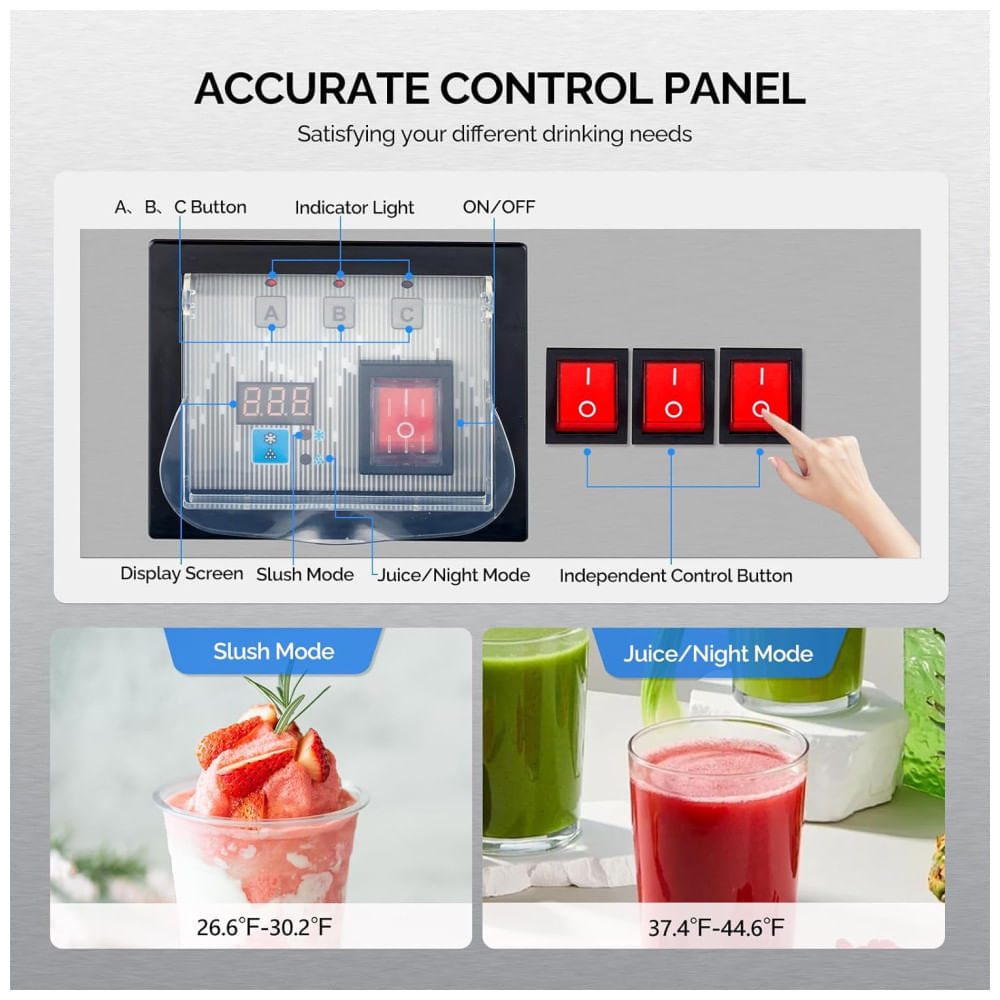 Miniatura Máquina de Frozen ROVSUN, 45L X 3 Tanques de Slushie, Eficiente em Resfriamento para Casa, Restaurante, Bar e Festas