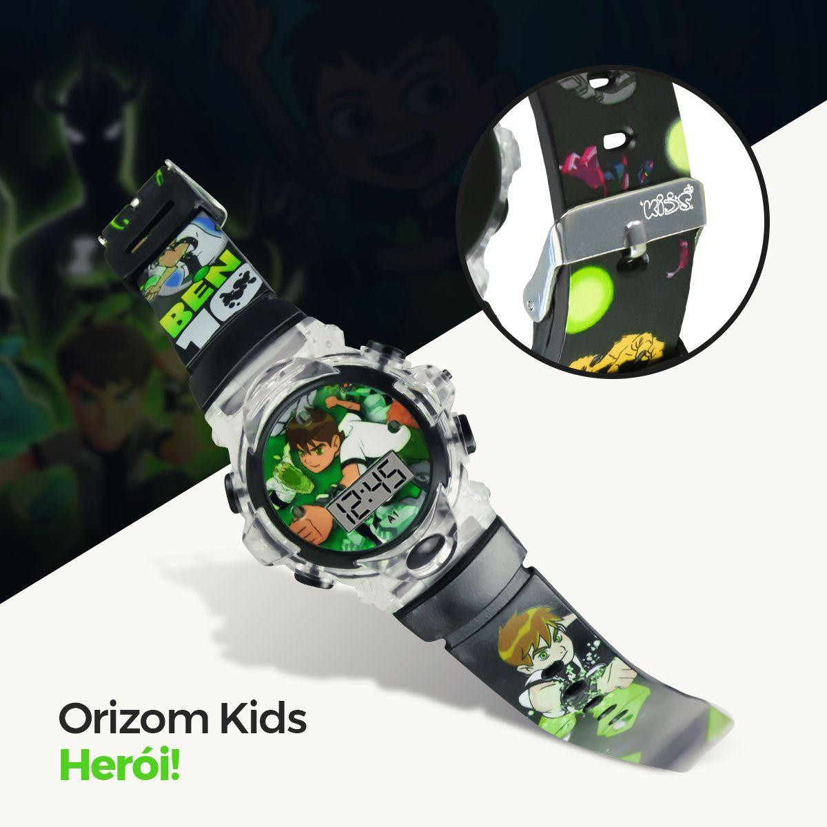 Relogio Infantil Digital Led Ben10 Sol Oculos Caixa Criança