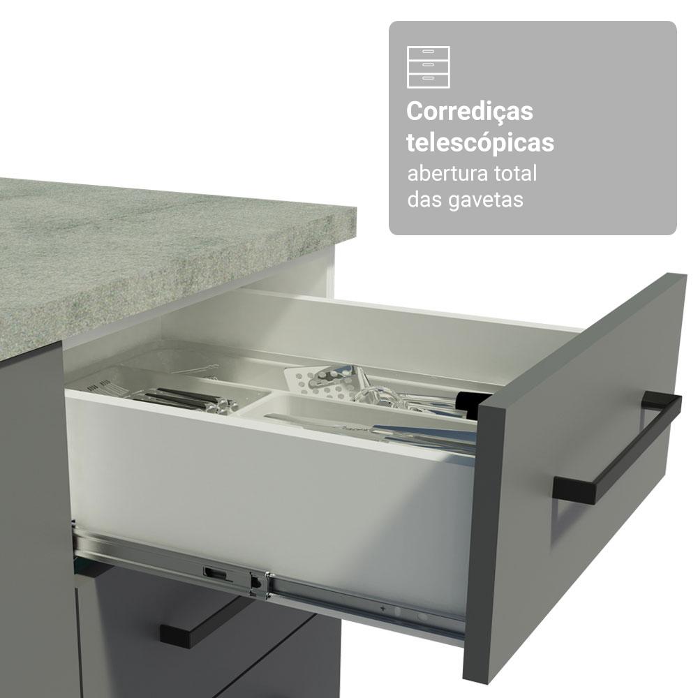 Armário de Cozinha Compacta 190cm com Cristaleira Branco/Cinza Agata Madesa 01 Branco/Cinza