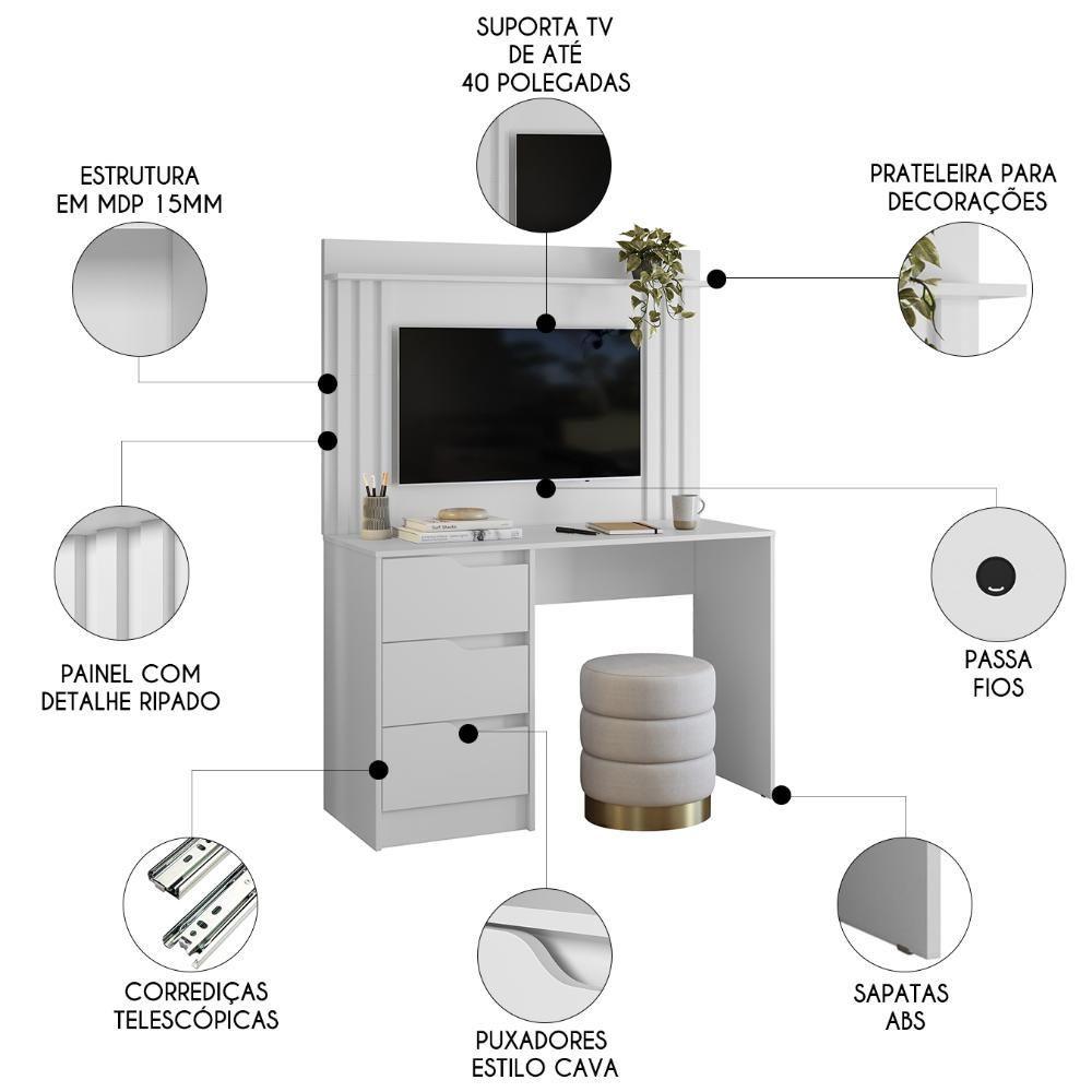 Miniatura Mesa Escrivaninha 3 Gavetas Painel Tv 40 Pol Doble Branco - Albatroz