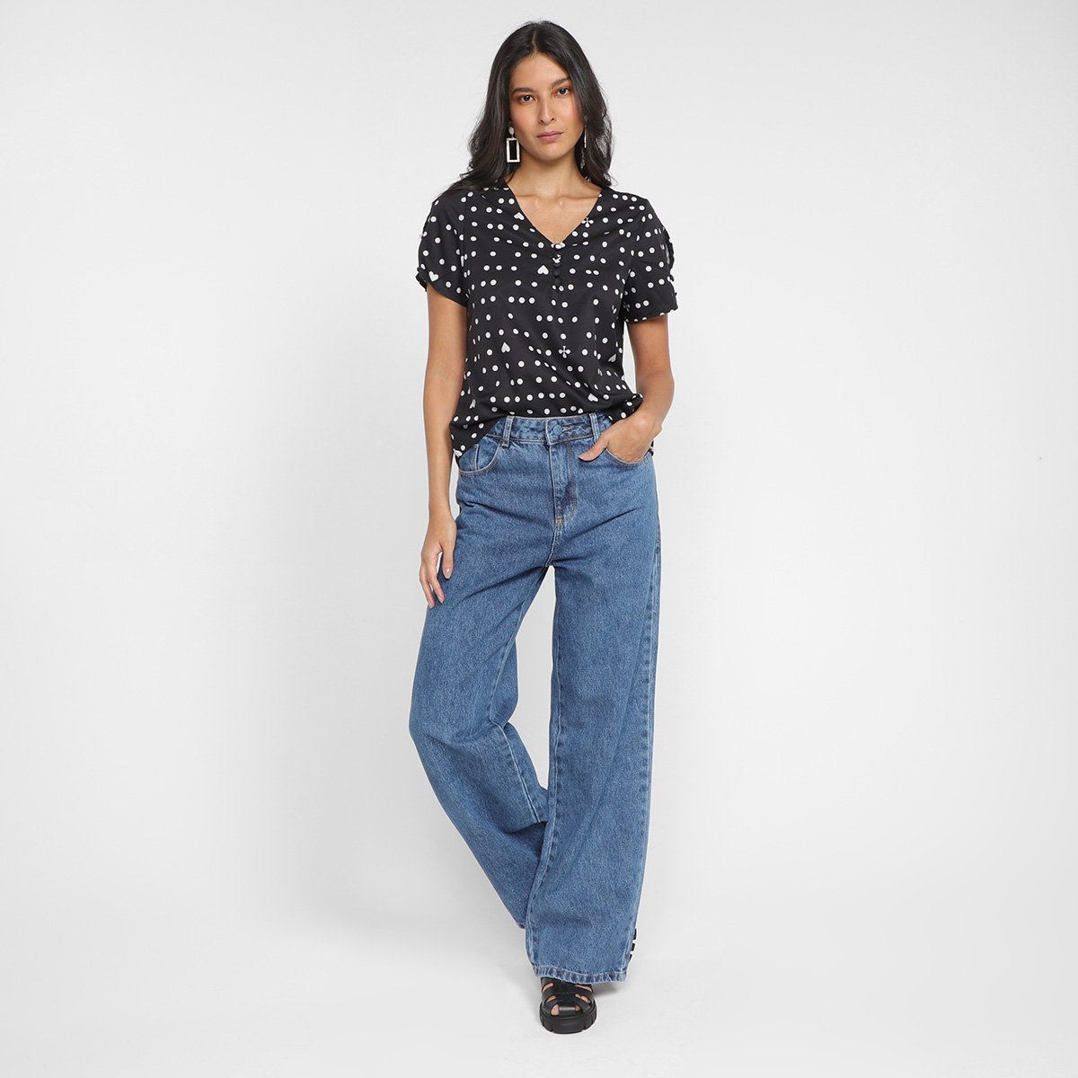 Miniatura Blusa Ayaka Poá Coração Feminina Preto - G