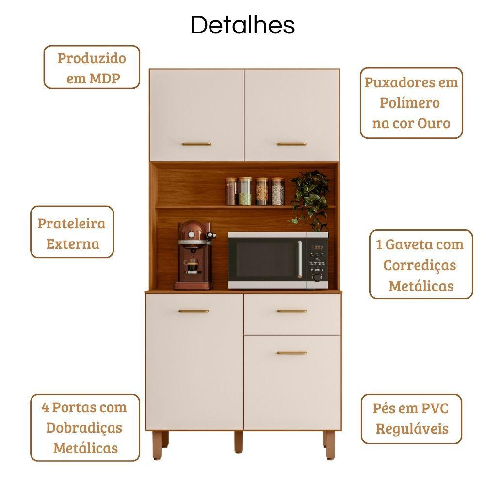 Miniatura Kit Armário Cozinha New Izis 4 Portas Freijó Off White Poliman