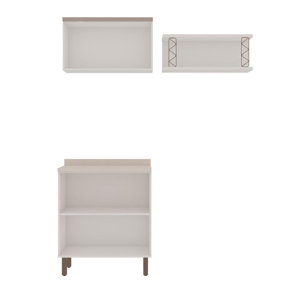 Miniatura Kit Área de Serviço Acquaflex 100% Mdf com Armário, Balcão e Nicho com Metalon Branco/Fendi