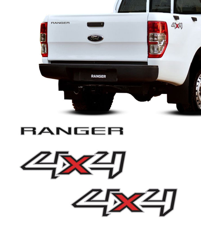 Miniatura Kit Adesivos 4x4 Ranger Xl 2013/16 Preto E Emblema Traseiro