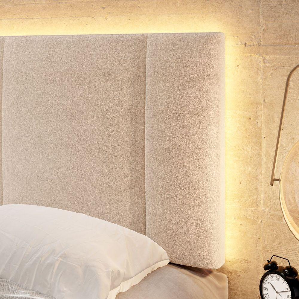 Miniatura Cabeceira Estofada Iluminação Led Stella Cama Queen Size 160cm Buclé Bege