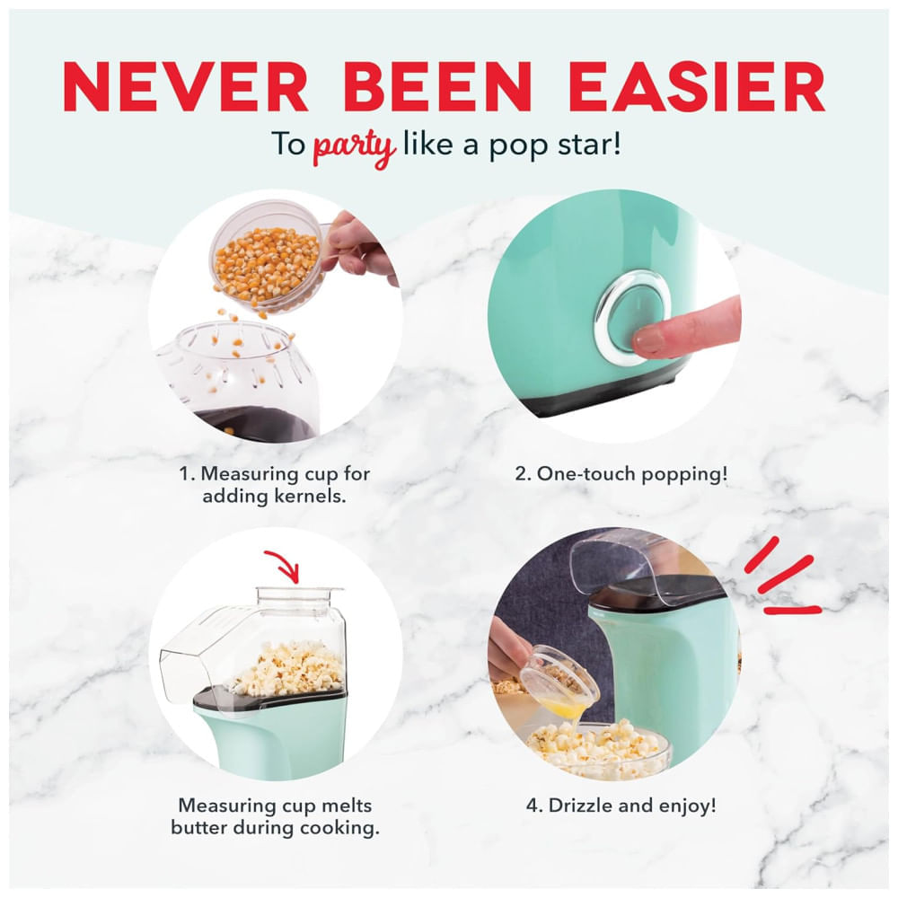 Miniatura Pipoqueira DASH Hot Air Popcorn Popper Maker com Copo Medidor para Porcionar Pipocas e Derreter Manteiga, 16 Copos Vermelha