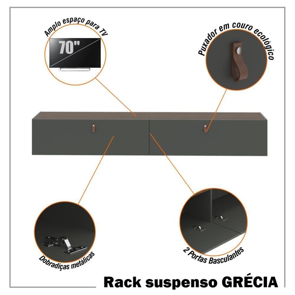 Rack Com Painel Ripado Suspenso Para Tv Até 70 Polegadas 2 Portas Grécia 180cm Cinza