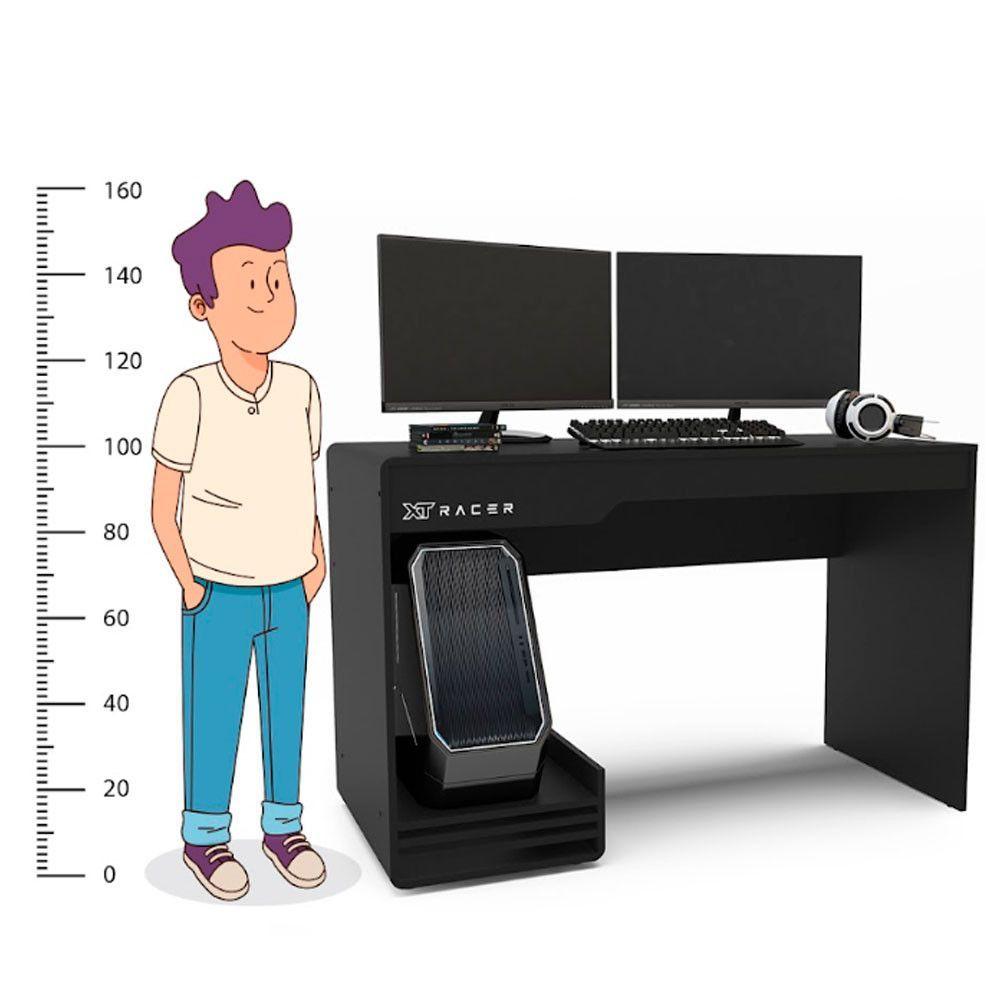 Mesa Gamer e Escritório Xt Racer Line Preto Politorno Preto com Branco