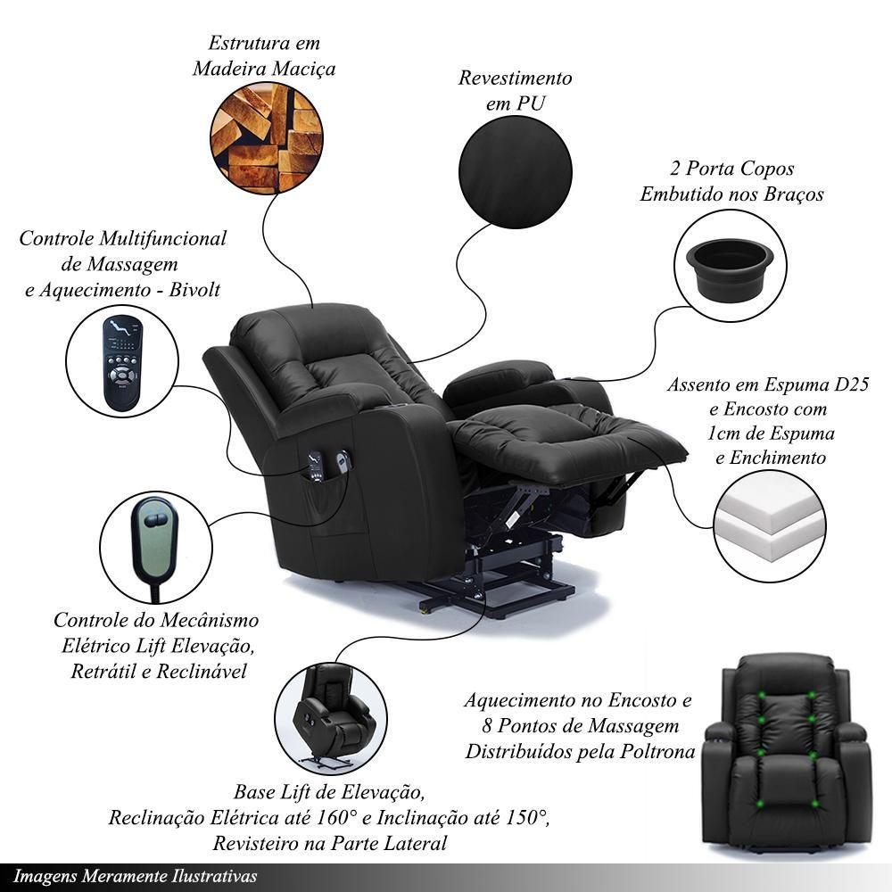 Miniatura Poltrona Do Papai Lift Sala De Estar Reclinável Austin Elétrica Aquecimento Massagem Pu Preto G94 - Gran Belo