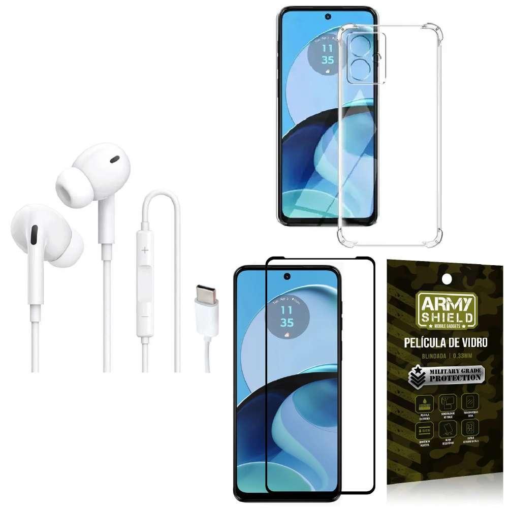 Miniatura Capinha Moto G14 + Fone Tipo C Intra Auricular + Película 3D