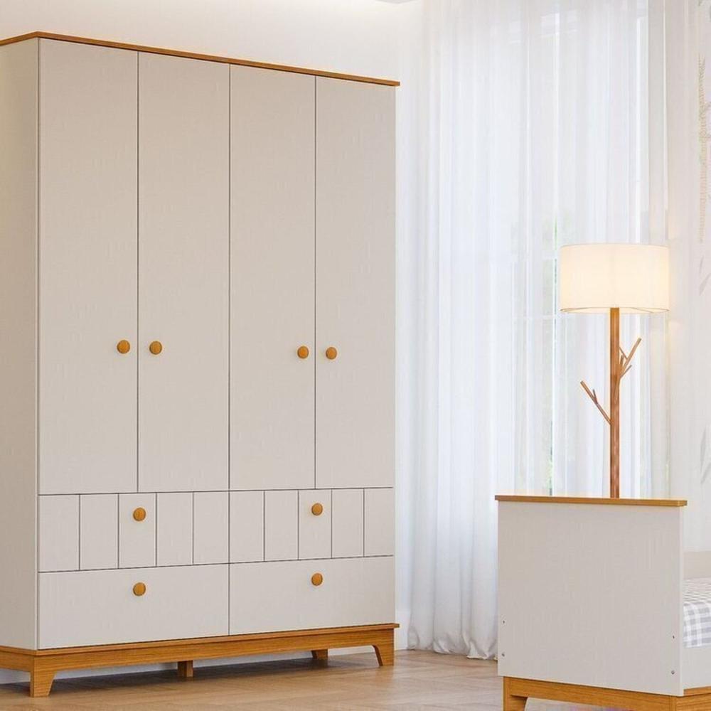 Miniatura Quarto de Bebê 1 Berço 1 Cômoda 6 Gavetas 1 Guarda Roupas 4 Portas 4 Gavetas Chantilly Off White/Nature