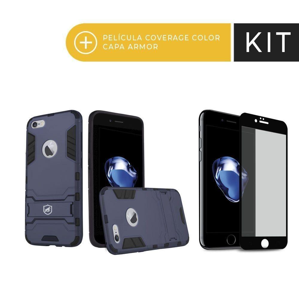 Miniatura Kit Capa Case Capinha Armor E Película Coverage Preta Para Iphone 7 - Gorila Shield