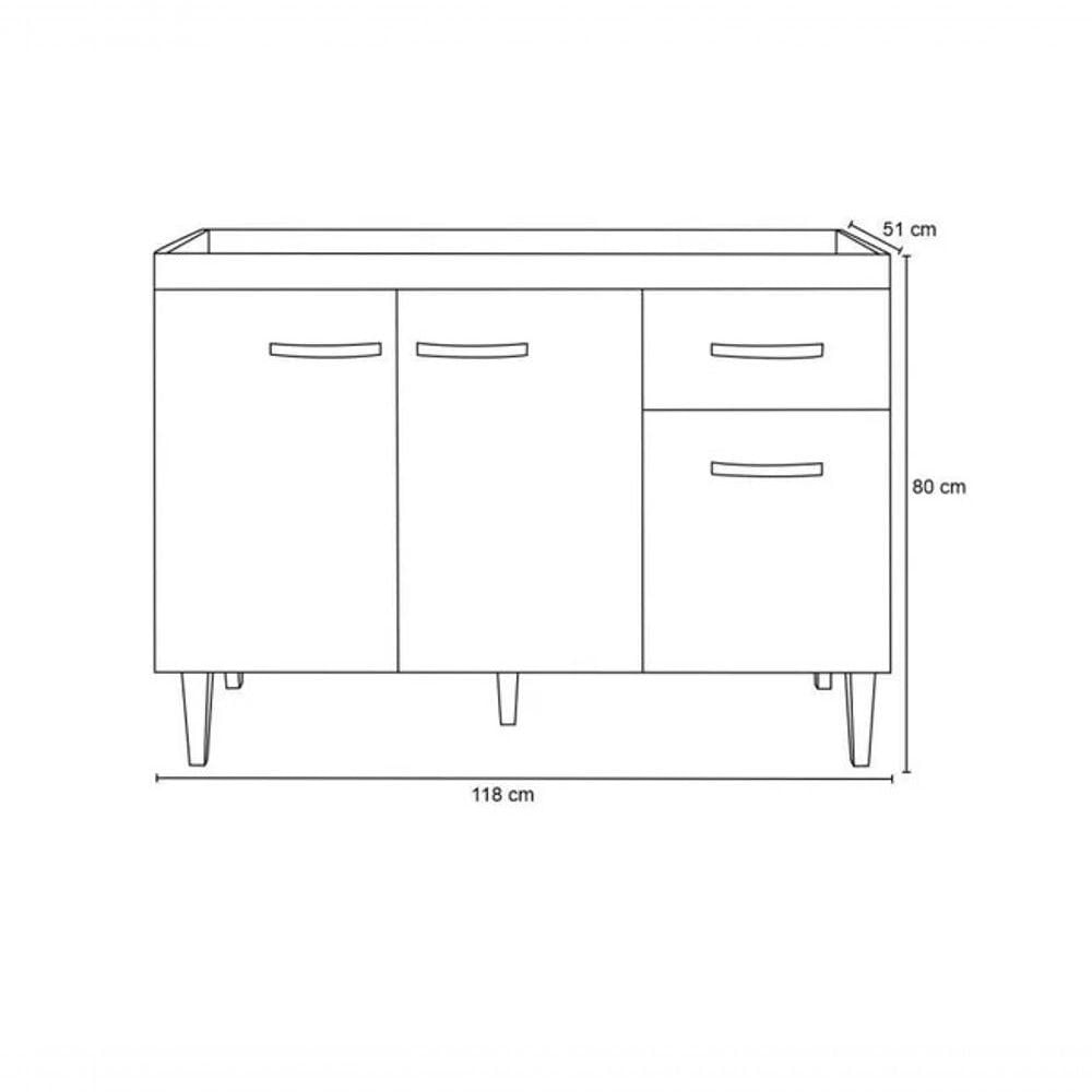 Miniatura Balcão De Cozinha Tatiane 120cm Preto S/tampo - Ajl Móveis