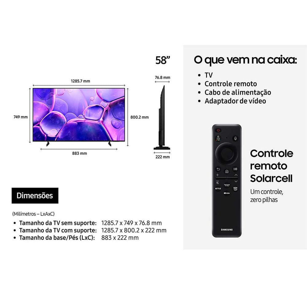 Miniatura Smart TV 58 Polegadas Samsung U8500F Crystal UHD 4K 2025 Xbox Cloud Gaming Canais Gratuitos 7 Anos de Atualização AI Energy Mode Alexa integrada Preto - Bivolt