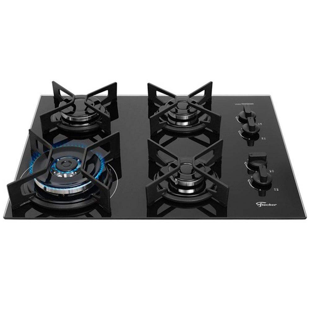 Miniatura Cooktop 4 Bocas Fischer Chama Tripla Superautomático, Preto