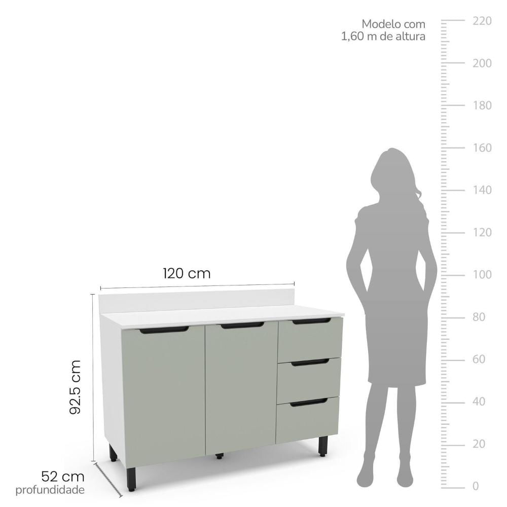 Cozinha Completa 4 Peças 224,5cm X 240cm Meena Branco/Verde Oliva