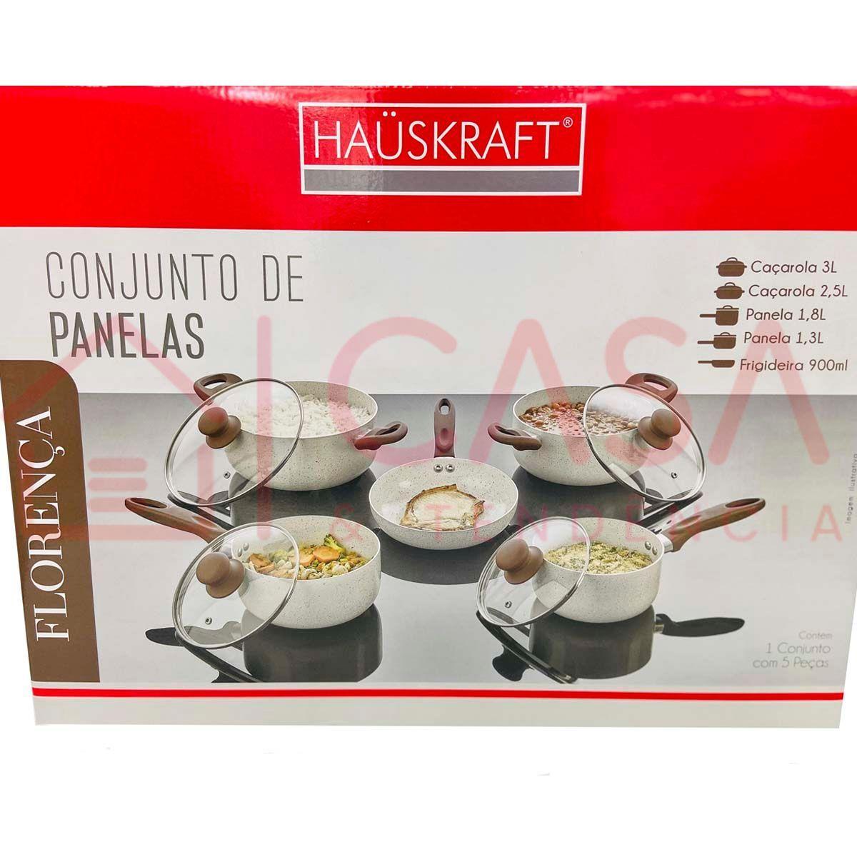 Jogo Panelas Hauskraft Revestimento Ceramico Indução 5 Peças