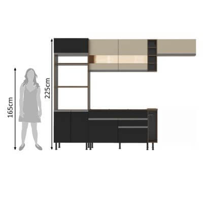 Miniatura Cozinha Completa Madesa Safira com Armário e Balcão (Sem Tampo,Pia e Rodapé) Rustic/Preto/Crema Cor:Rustic/Preto/Crema