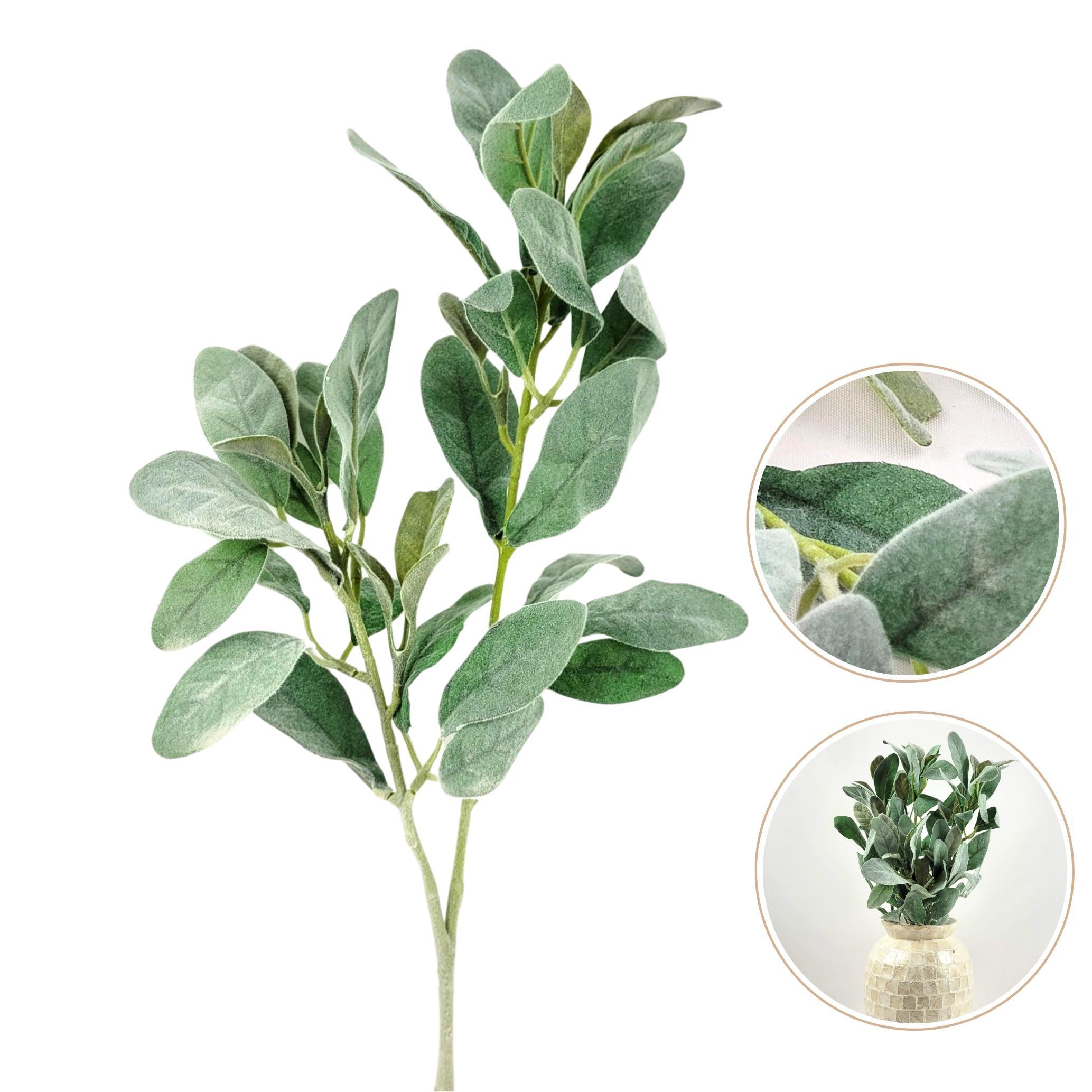 Miniatura Folha De Orelha De Cordeiro Flocada 73Cm Planta Artificial G