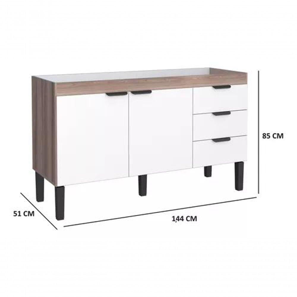 Miniatura Gabinete Armário Cozinha 1.50 M Flamingo 2 Portas 3 Gavetas branco-tamarindo