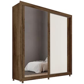 Miniatura Guarda-Roupa Solteiro Mademarques Hamburgo com 2 Portas, 4 Gavetas e Espelho - 180 cm de Largura Brauna/Off White/Brauna