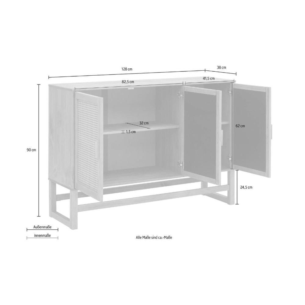 Miniatura Aparador Buffet de Madeira com 3 Portas com Palhinha Coleção Blanco Acapulco Branco