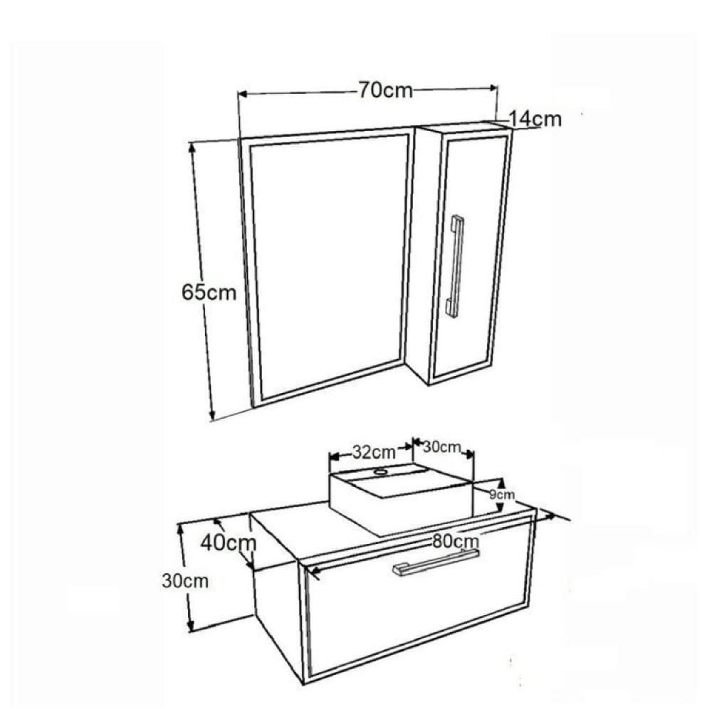 Miniatura Gabinete de Banheiro Suspenso 80cm Alice com Espelheira 01 Porta com Cuba Mel/Grafite