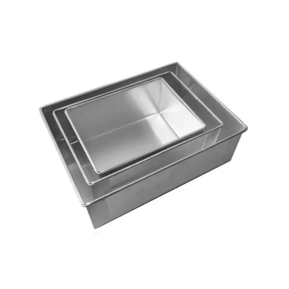 Miniatura Kit 3 Formas De Bolo Retangular Alta 10 Cm Aluminio