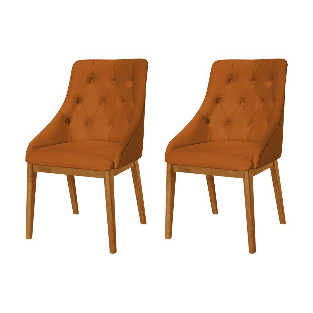 Miniatura Kit 2 Cadeiras De Jantar Elisa Nobre Estofada Capitonê Veludo Terracota Base Madeira Maciça Mel