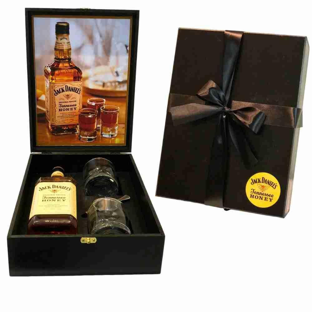 Kit Whisky Jack Daniels Honey Mel 1Lt + 2 Copos + Dosador