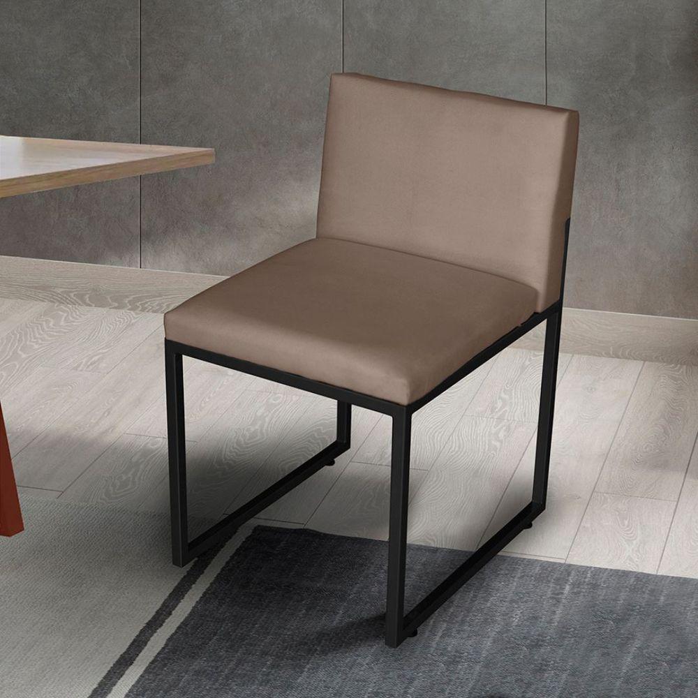 Miniatura Cadeira De Jantar Escritorio Industrial Vittar Ferro Preto Suede Cappuccino