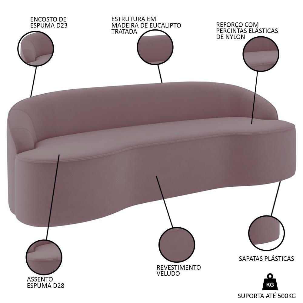 Sofá 5 Lugares Para Sala De Estar Living 280cm Theo D06 Veludo Rosa - Mpozenato