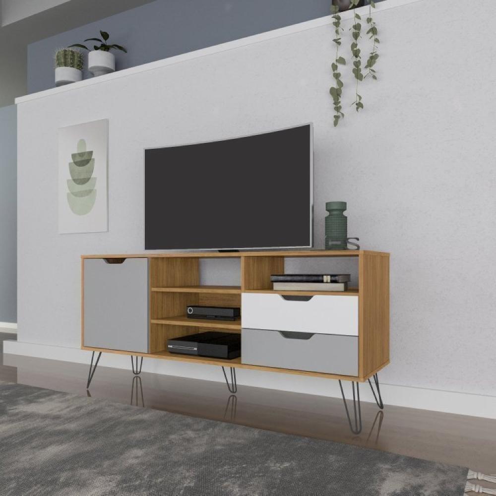 Conjunto Sala de Estar Rack para TV até 55 Polegadas Buffet Bar e Mesa de Centro Estocolmo Artely Carvalho/Grafite