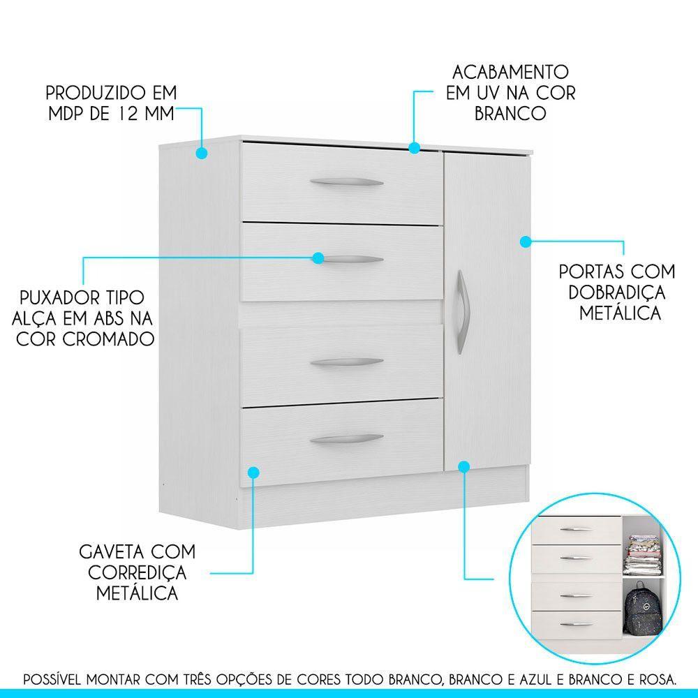 Miniatura Kit Quarto Pequeno Com Guarda-roupa E Cômoda Mdp Menu Móveis Branco