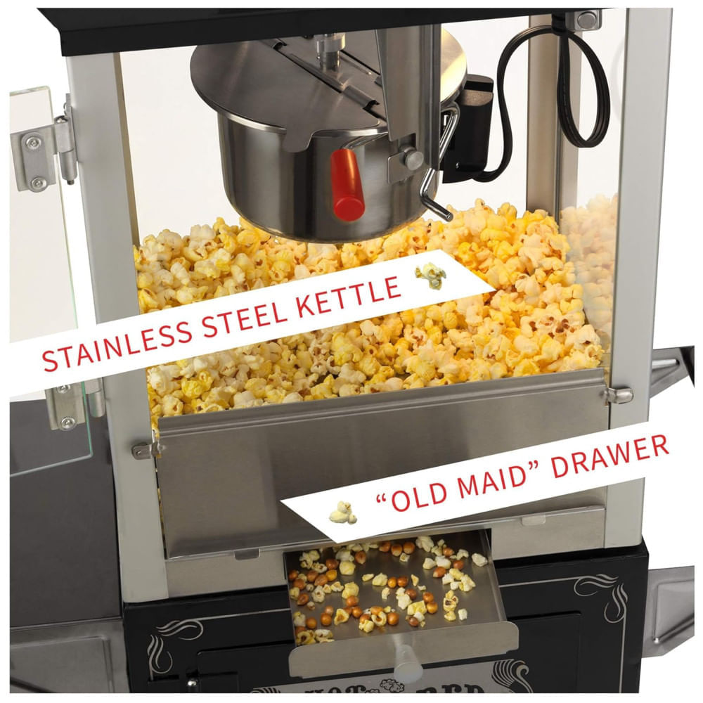 Miniatura Carrinho de Pipoca Vintage Profissional com Panela de 236 mL e Iluminação, 110V, Funtime FT860CB, Preto